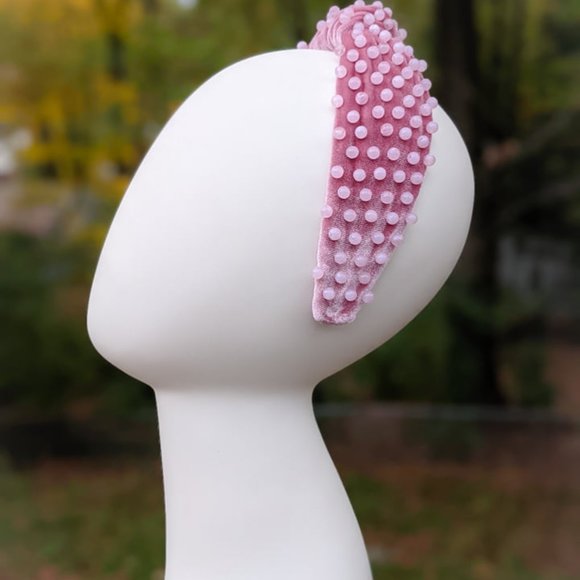 Mauve Pink Beaded Knot Velvet Headband Pink Quartz Swirl Acrylic Beads Handmade